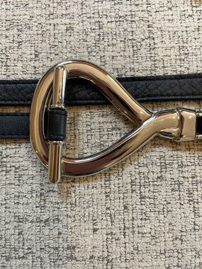 Black Leather Belt with Shiny Silver Horsebit Buckle